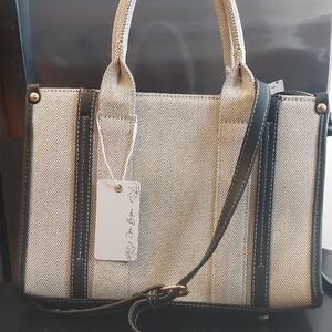 Zara Beige and Black Tote Bag